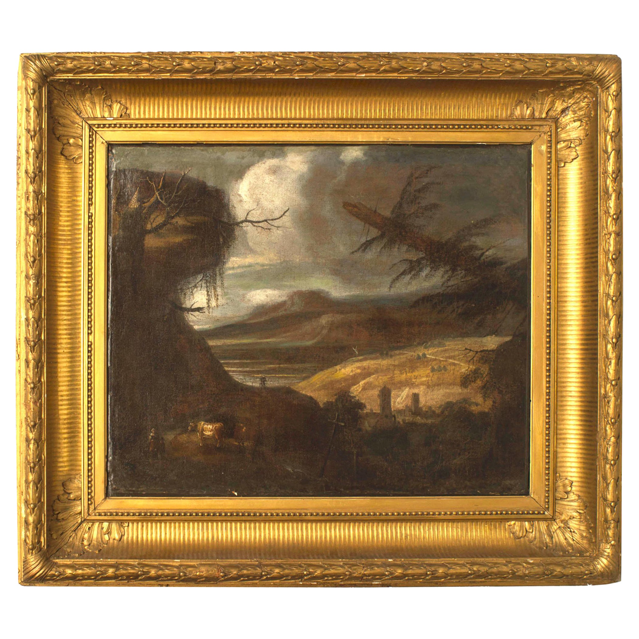 19th Century English Victorian Pastoral Landscape of a Cow in a Valley For Sale