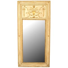 Italian Neoclassic White Painted and Carved Giltwood Trumeau / Wall Mirror
