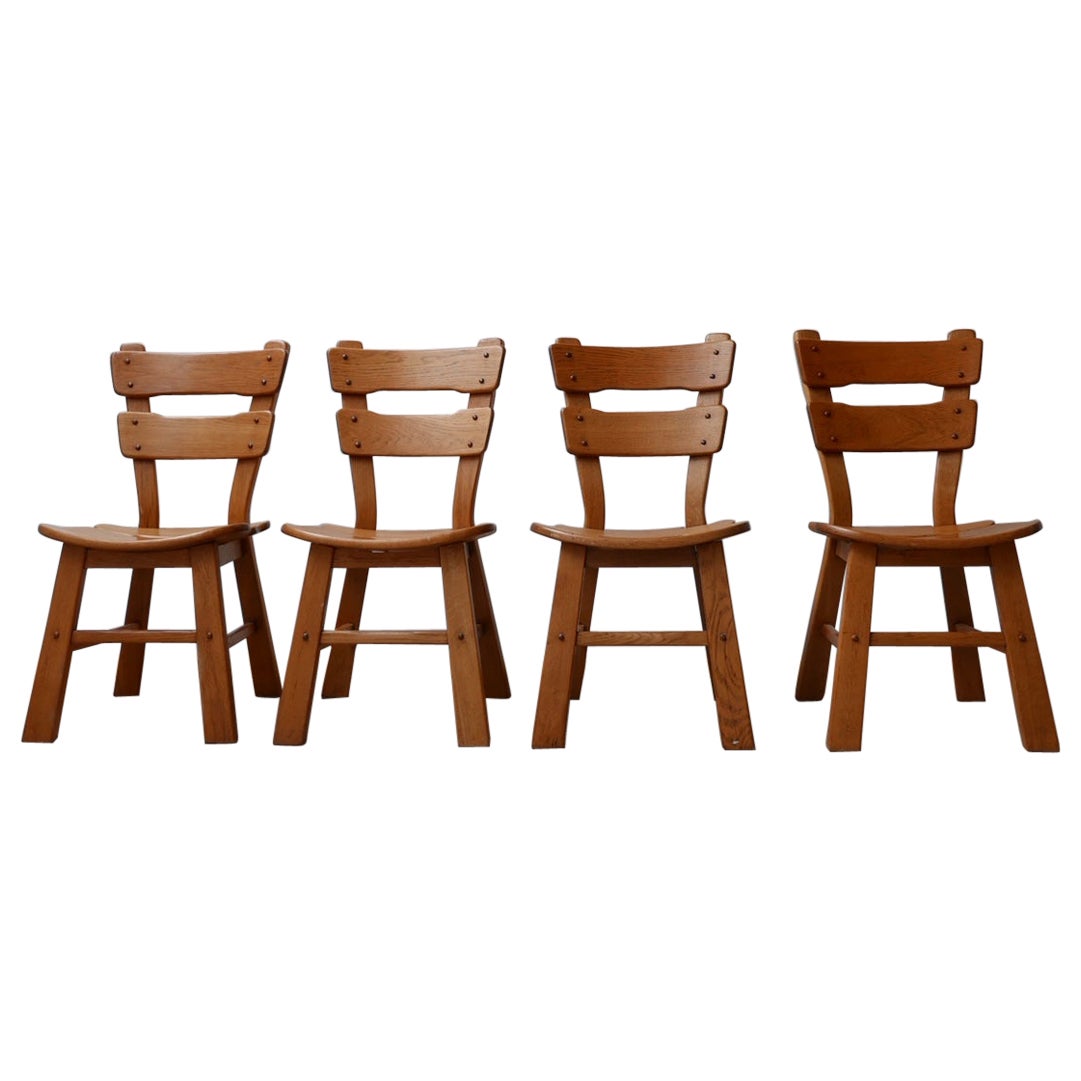 Set of Four Brutalist Oak Belgium Dining Chairs '4'