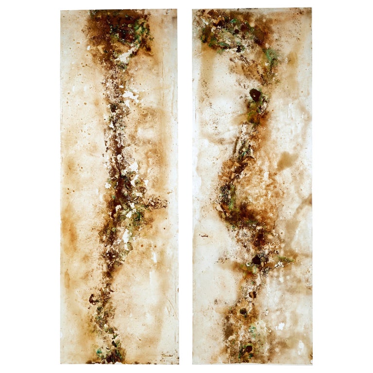 Pair of Large French 1950's Acrylic Abstract Panels For Sale