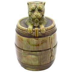 Used English Victorian Porcelain Barrel and Dog Box