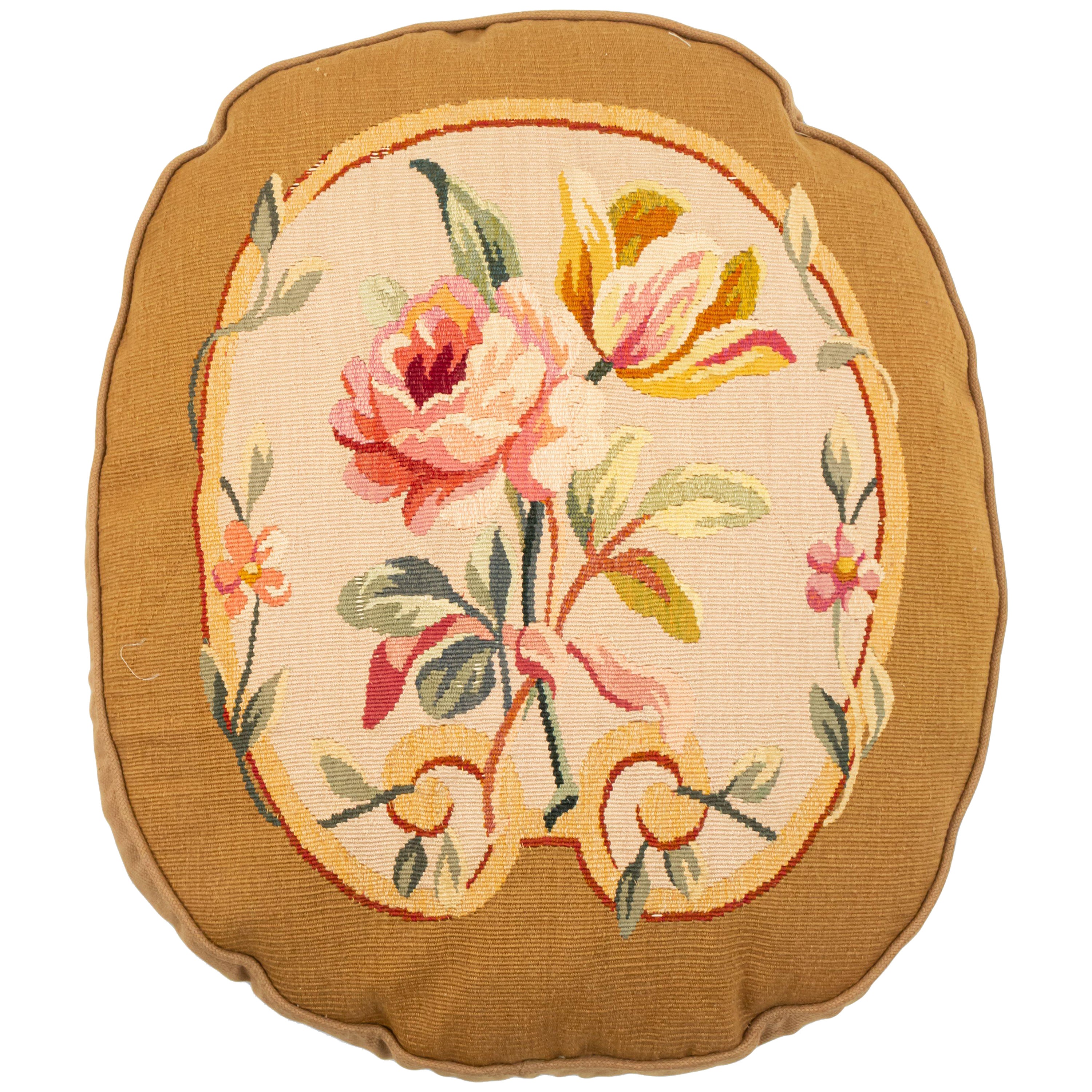 French Victorian Aubusson Pillow with Floral Design For Sale