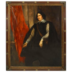 English Oil Painting Portrait of a 17th Century Man in Black Cape