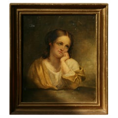Antique Oil Painting Female English Maiden Late 19th Century