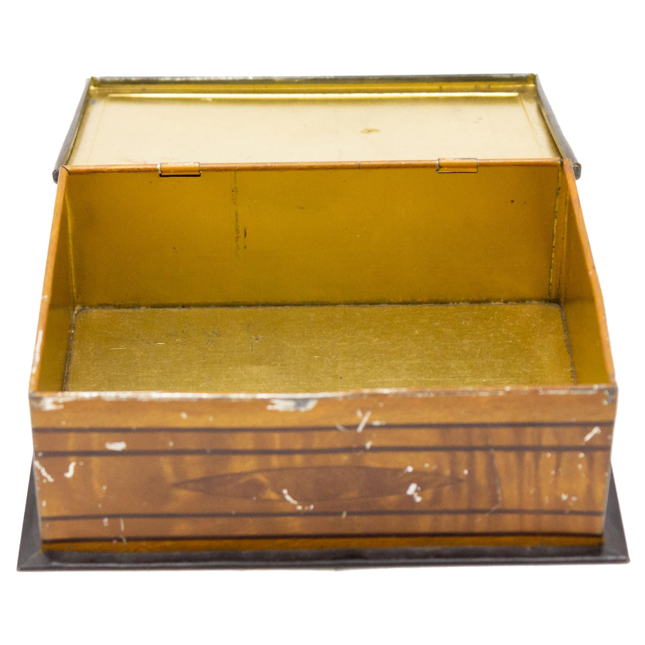 English Victorian Trompe L'oeil Marquetry Tin Box For Sale