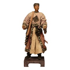 Early 20th Century, Chinese Wooden Standing Manchu Man