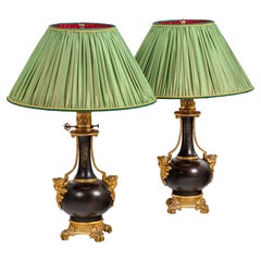 Pair of Lamps in Plate and Gilt Bronze, circa 1880