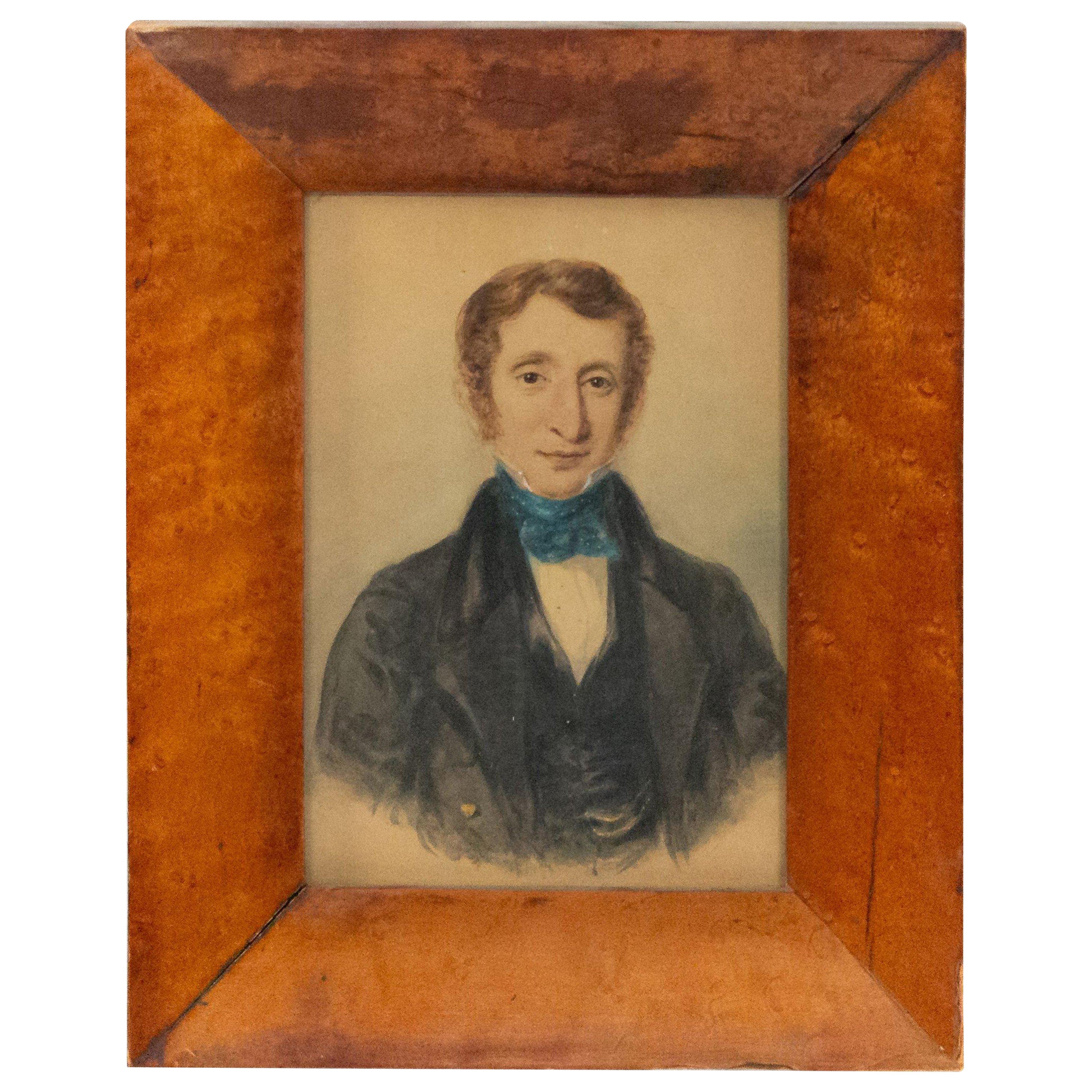 19th Century English Victorian Male Watercolor Portrait For Sale