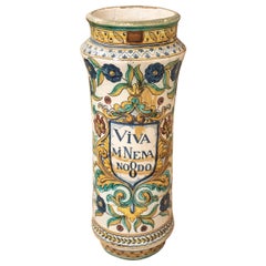 Antique 19th Century Spanish Talavera Handpainted Glazed Ceramic Vase