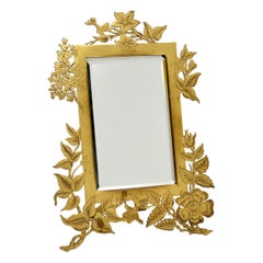 Antique Art Nouveau Brass Table Top Mirror / Picture Frame
