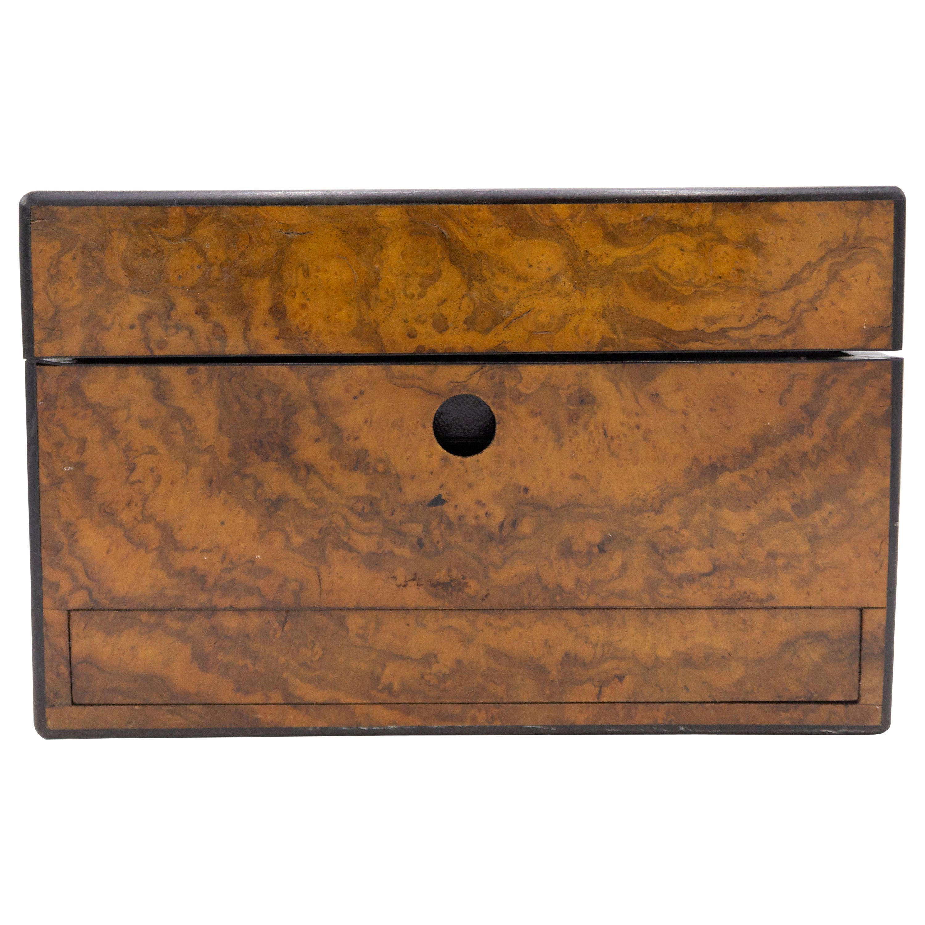English Victorian Burl Wood Makeup Box