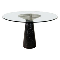 Mid-Century Black Marble Feet and Glass Top Dining Table by Angelo Mangiarotti