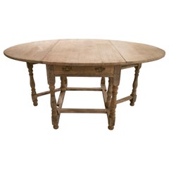 table pliante en chêne anglais du 19e siècle avec tiroirs et poignées en bronze