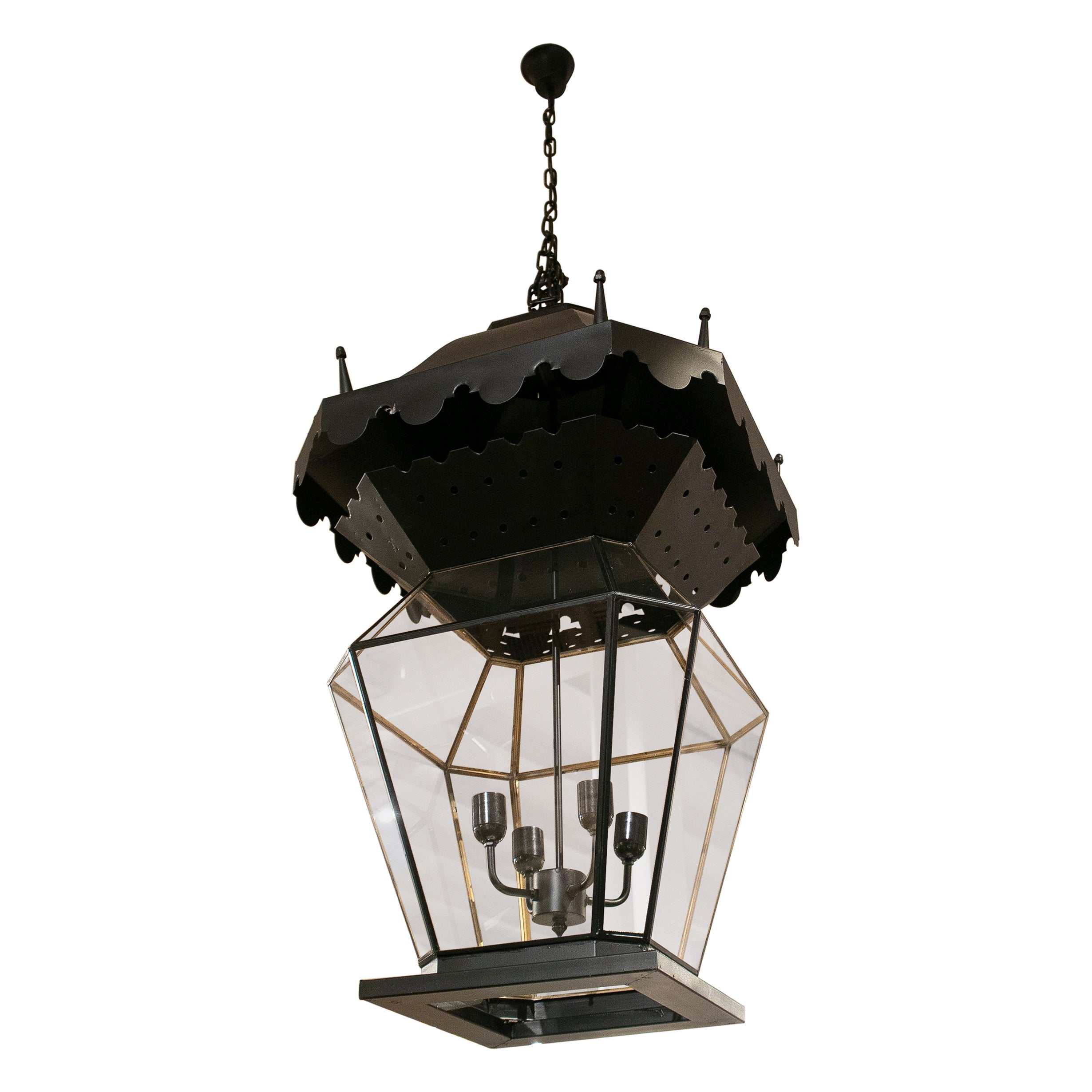 Lampe suspendue moderne en fer forgé de style Andalousie de style espagnol avec verre