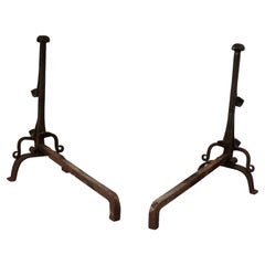 Pair of English Victorian Wrought Iron Fireplace Andirons