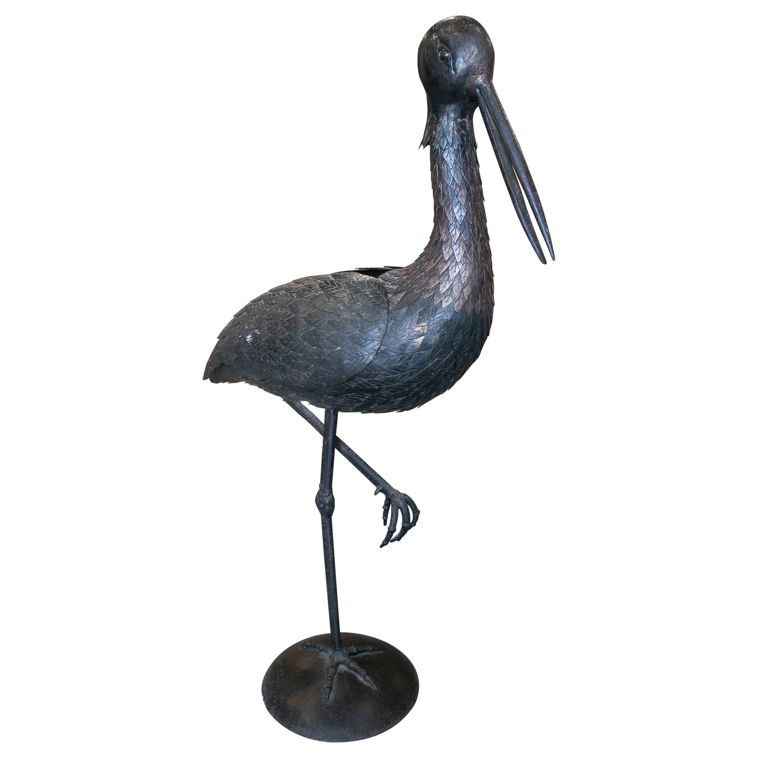 1970s Spanish Bronze Heron Figure Sculpture w/ Hidden Box