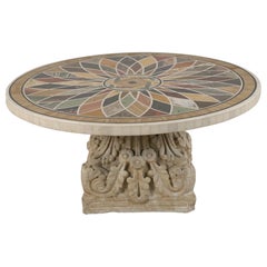 Italian Neo-Classic Marble Inlaid Top and Acanthus Leaf Design Base Coffee Table