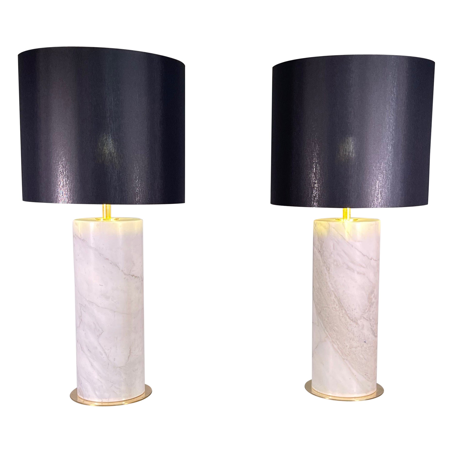 Pair of Monumental Lamps in Brass and Marble Carrara Italy, 1970-80