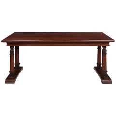 English Classical Antique Mahogany Library Desk Writing Table, 19th Century