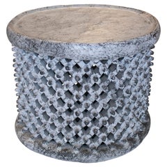 Modern European Handcarved Wooden Grey Round Sidetable