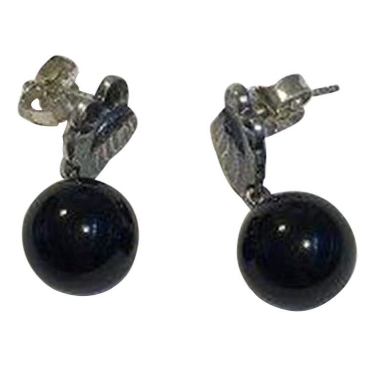 Georg Jensen Sterling Silver/Onyx Moonlight Grapes Earrings 'Studs'