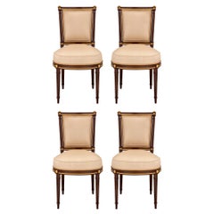 Set of Four French 19th Century Louis XVI St. Mahogany and Giltwood Side Chairs