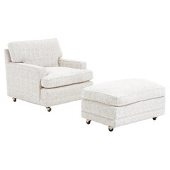 Dunbar Lounge Chair and Ottoman Upholstered in White Boucle, Edward Wormley