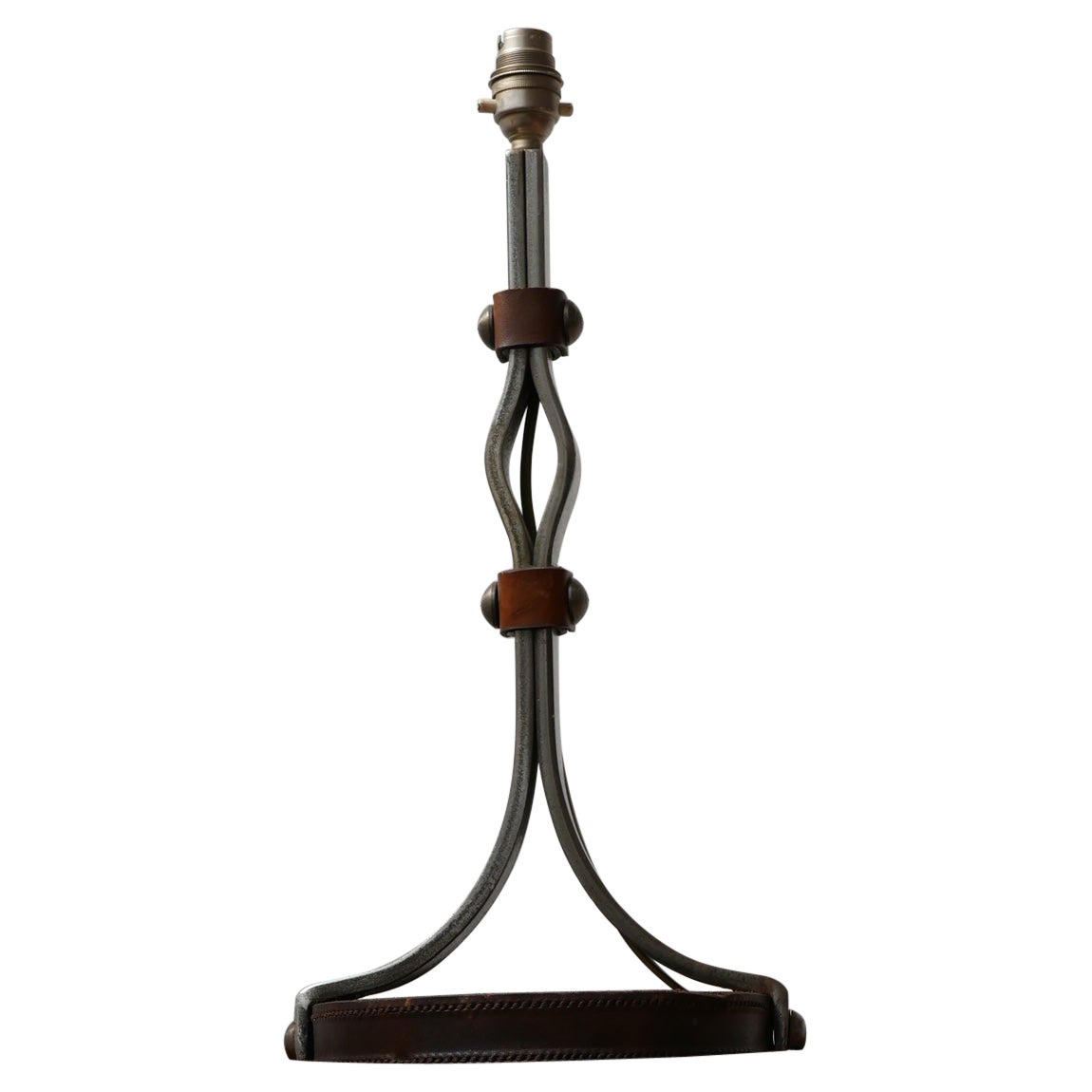 Mid-Century Leather and Iron Table Lamp by Jean-Pierre Ryckaert