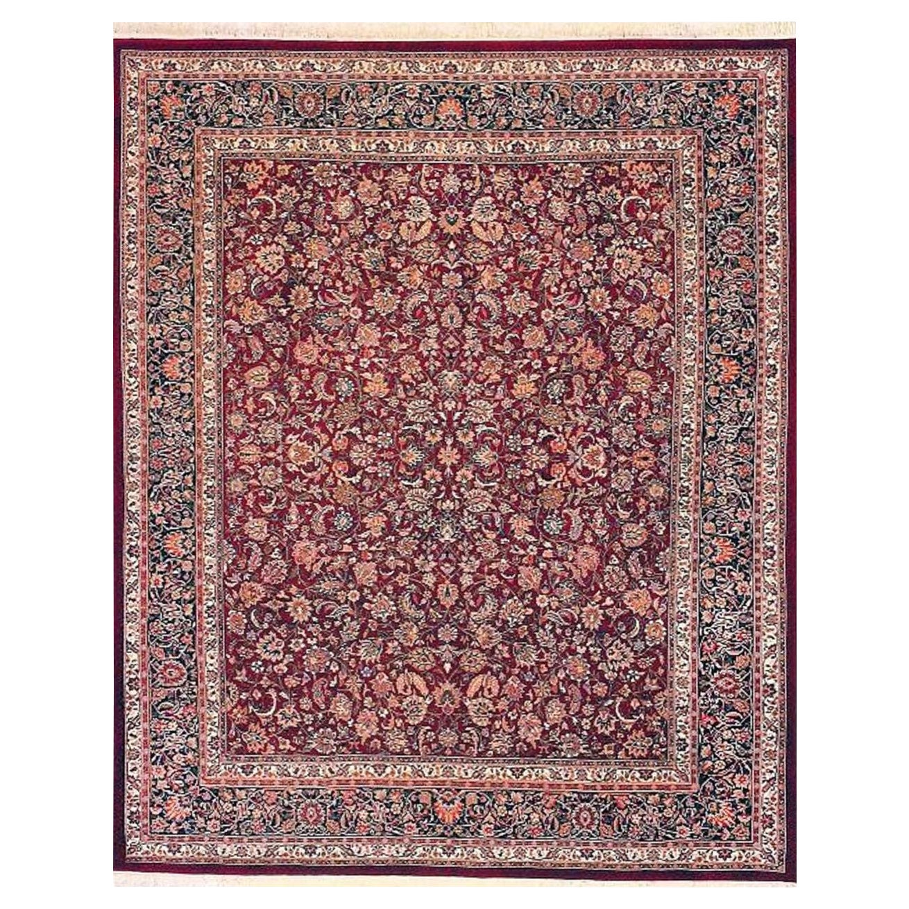 Traditional Handwoven Luxury Antique Fine Wine / Navy Area Rug