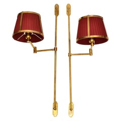 Pair Marina Retractable Swing Arm Sconces Original Brass Shades 2 Sets Available