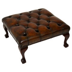 Antique Deep Buttoned Leather Foot Stool