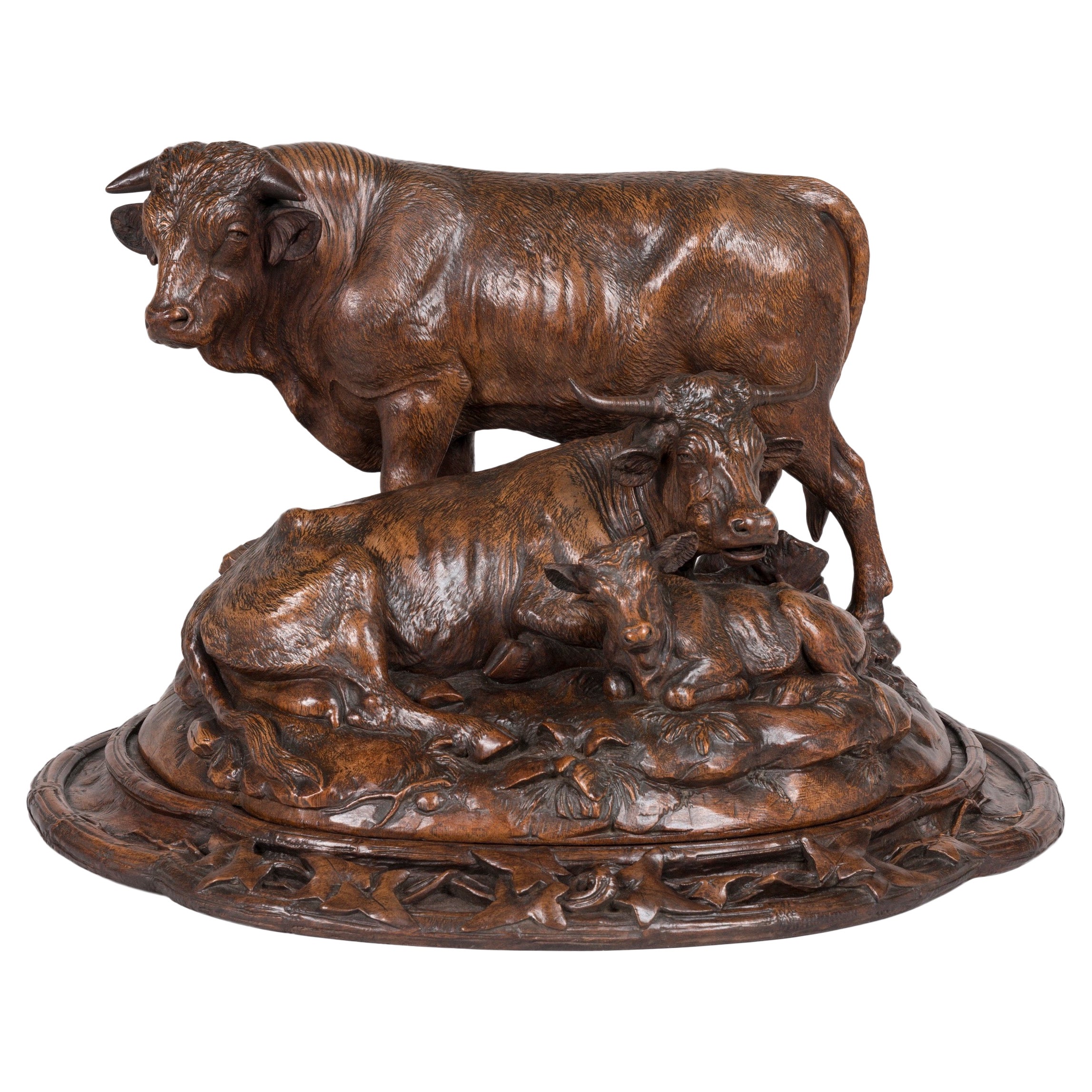 19th Century Swiss Carved 'Black Forest' Cattle Group For Sale