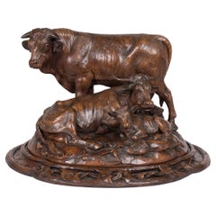 19th Century Swiss Carved 'Black Forest' Cattle Group