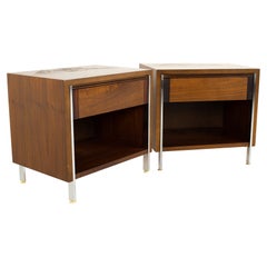 Paul McCobb Style Lane Mid Century Chrome and Walnut Nightstands, a Pair