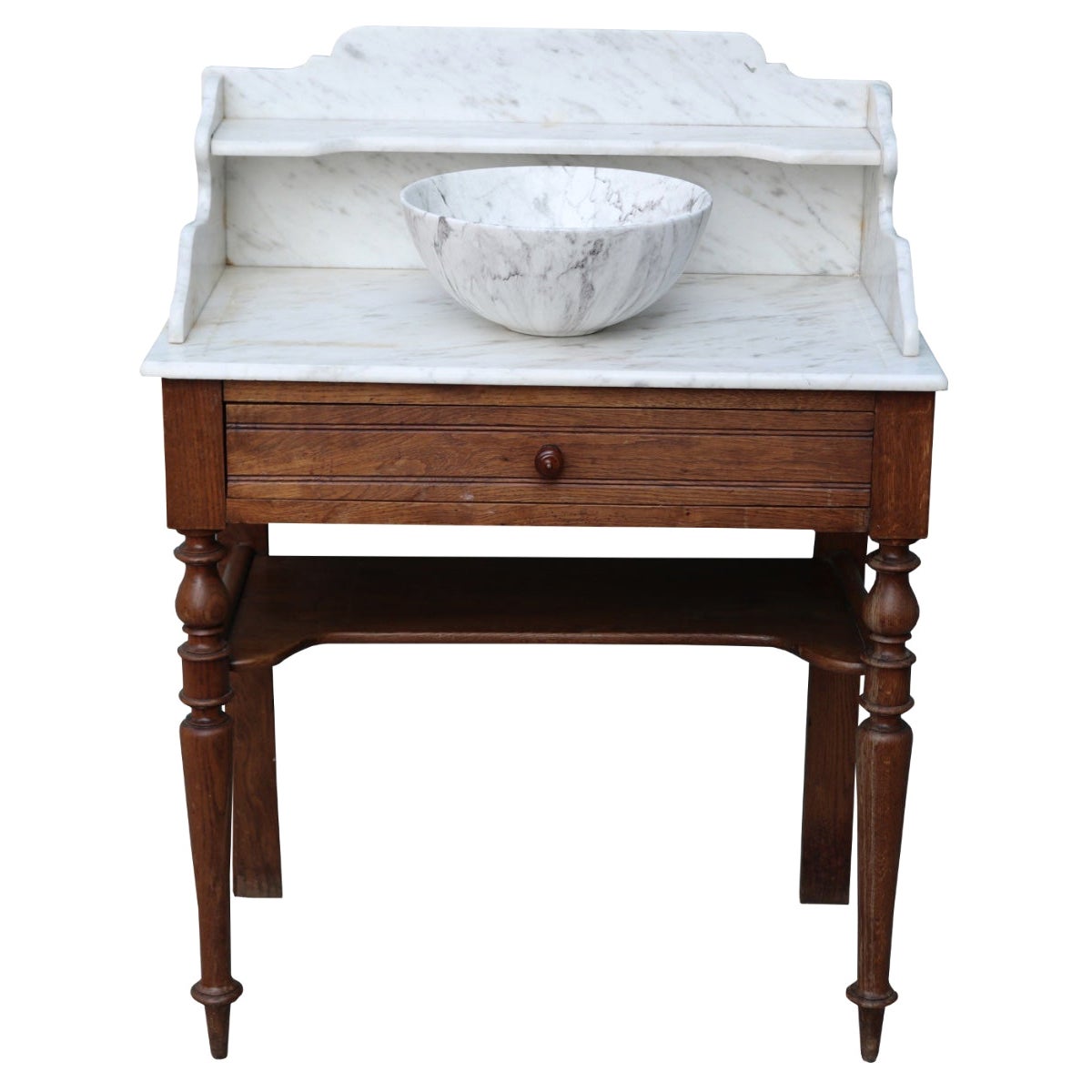 Antique Marble and Oak Wash Basin and Stand