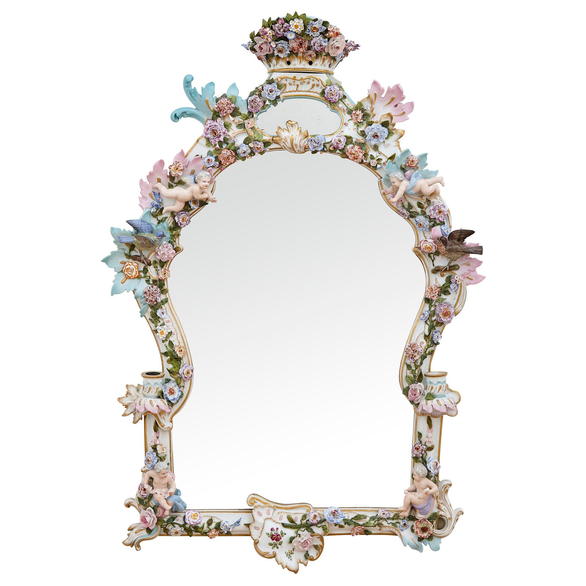 Miroir ancien en porcelaine de style rococo par Meissen