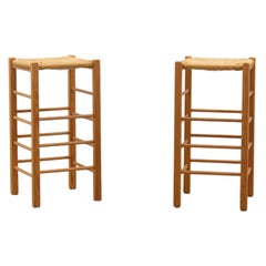 Set of 2 Rush Bar Stools in the Style of Charlotte Perriand