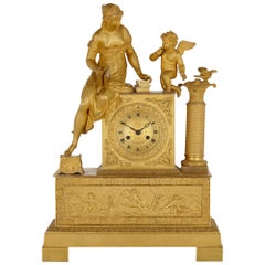 French Empire Gilt Bronze Mantel Clock with Venus and Cupid