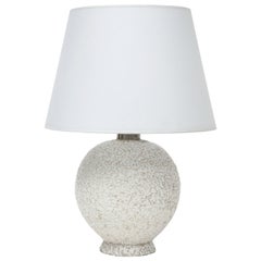 French White Ceramic Lamp, Textured Glaze, Parchment Shade, France, c. 1950