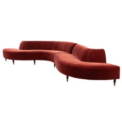 Vintage Mid-Century Modern Curved Sofa in Rustic Red Mohair