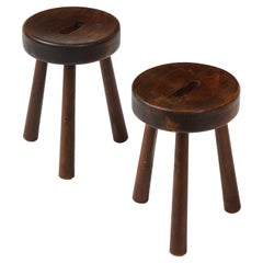 Pair of Folk Art Alpine Stools, France, c. 1950