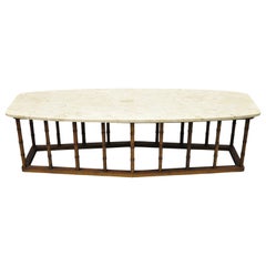 Vintage Hollywood Regency Faux Bamboo Travertine Marble Surfboard Coffee Table
