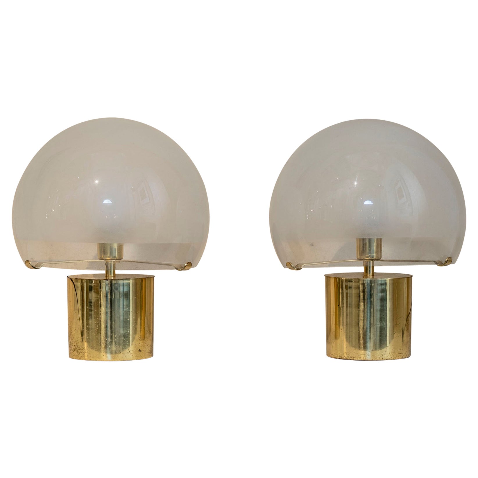 Pair of "Porcino" Table Lamp with Brass Basement
