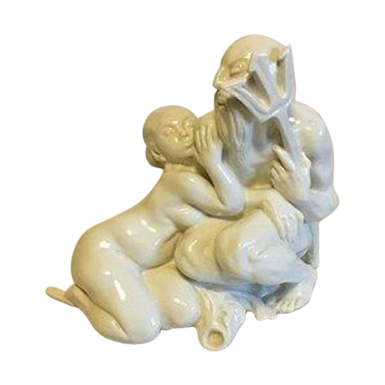 Bing & Grondahl Blanc de Chine Figurine of Neptune and Woman on Fish No 4030 For Sale
