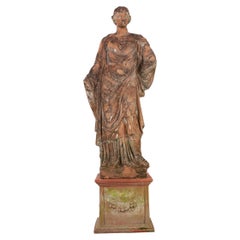Statue en terre cuite du 19e siècle sur piédestal
