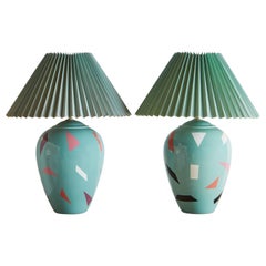 Pair of Memphis Style 1980s Large Ceramic Table Lamps