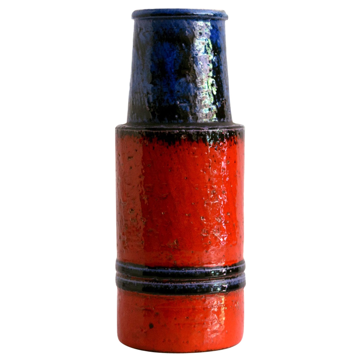 Ernst Faxe Scandinavian Modern Red and Blue Ceramic Vase Denmark For Sale