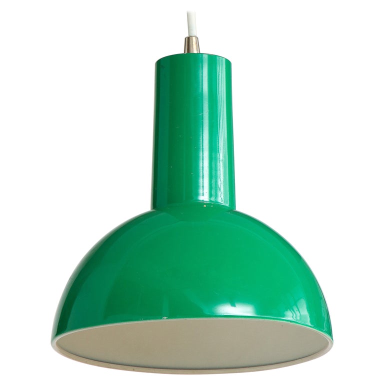 Danish Green Mid Century Dome Pendant with White Cord, c. 1960 For Sale