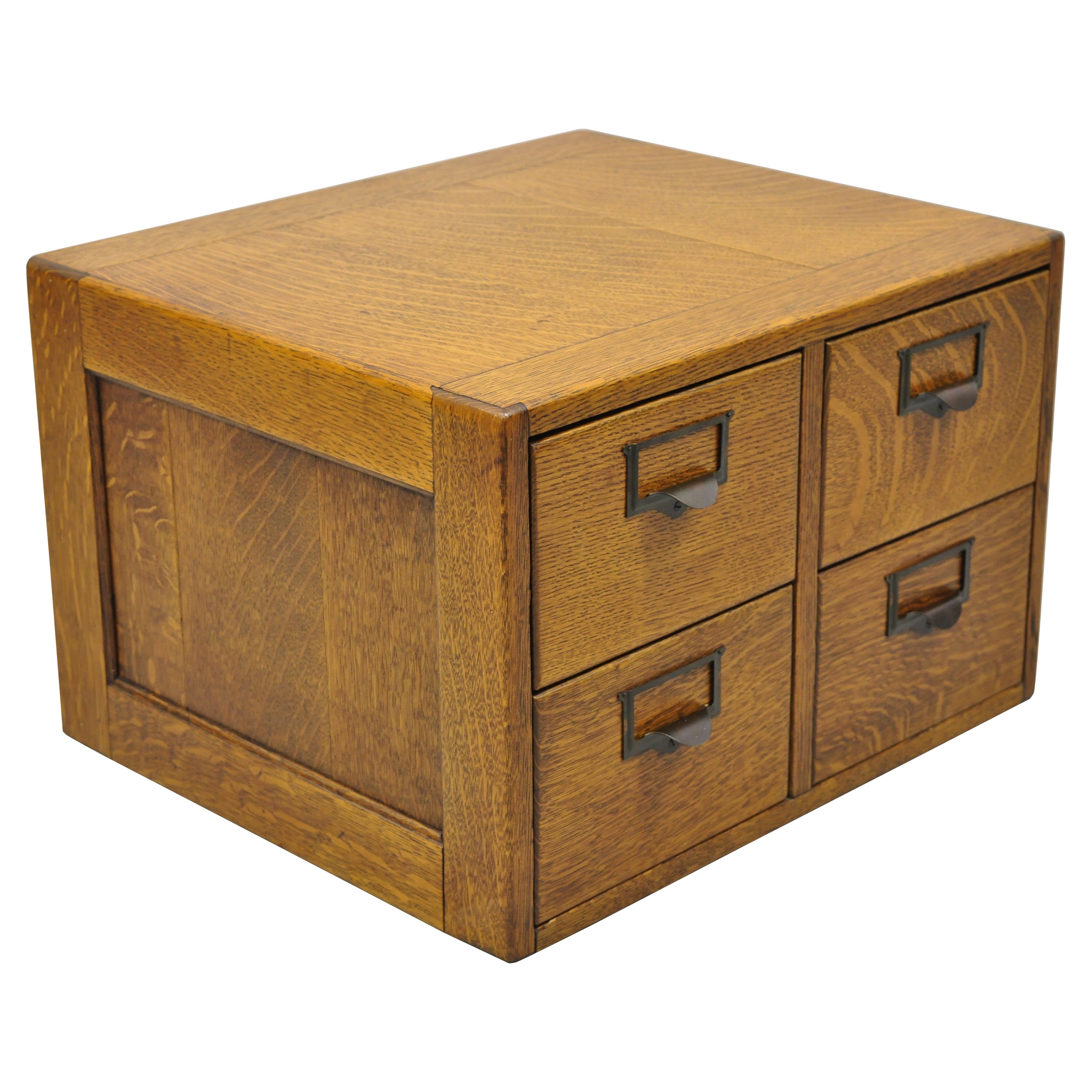 Antique Golden Mission Tiger Oak Wood 4 Drawer File Card Catalog Cabinet