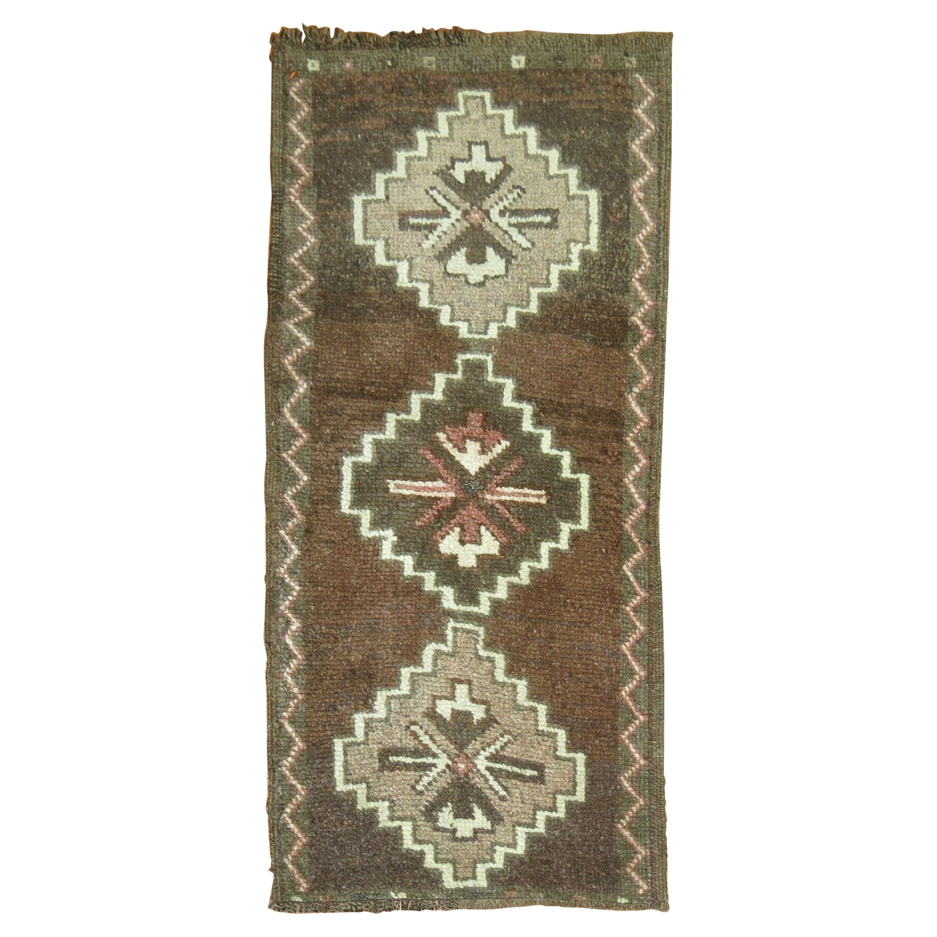 Brown Tribal Turkish Anatolian Mini Mat Size Rug